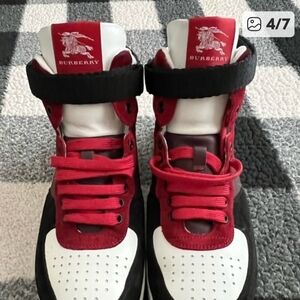 Burberry Red and Black High-Top Sneakers